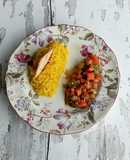 Arroz con cúrcuma y verduras salteadas