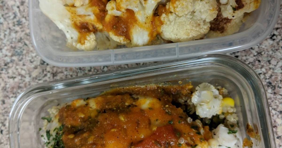 Baked cauliflower tilapia over quinoa with tomato curry sauce Recipe by