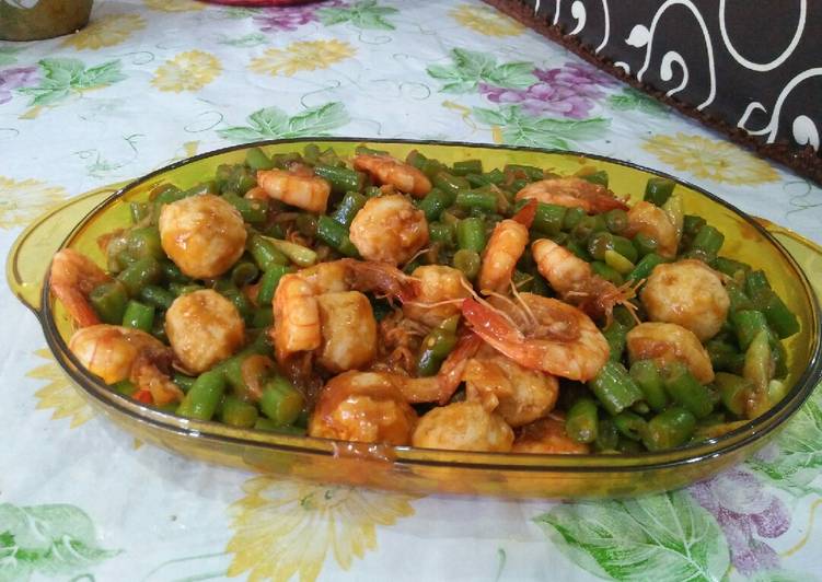 Tumis buncis udang bakso