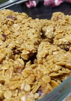 A picture of Ginger flapjacks with pistachios and apricots.