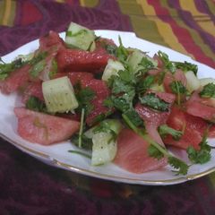 A picture of Watermelon cucumber salad.