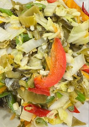 Foto resep Tumis Sayur Asin dan Sayur Putih paprika dll Vegan