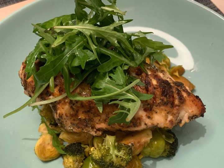 Recipe Mustard Glazed Chicken with Roasted Sprouts, Broccoli & low carb protein noodles (keto friendly) the  Makes Drooling Can spoil the tongue