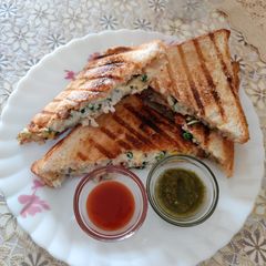 A picture of Veg Grilled Sandwich with Curd.