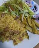Arroz de salchicha con verduras