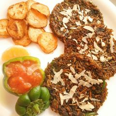 A picture of Paleo Breakfast - Pancakes with Orange 'and' Tomato sauce.