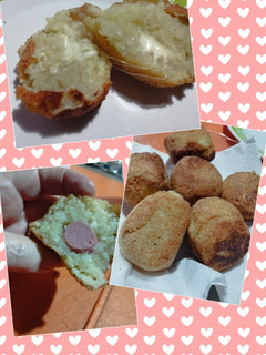 Una foto de Bombas de papa rellenas de queso y salchicha ahumada