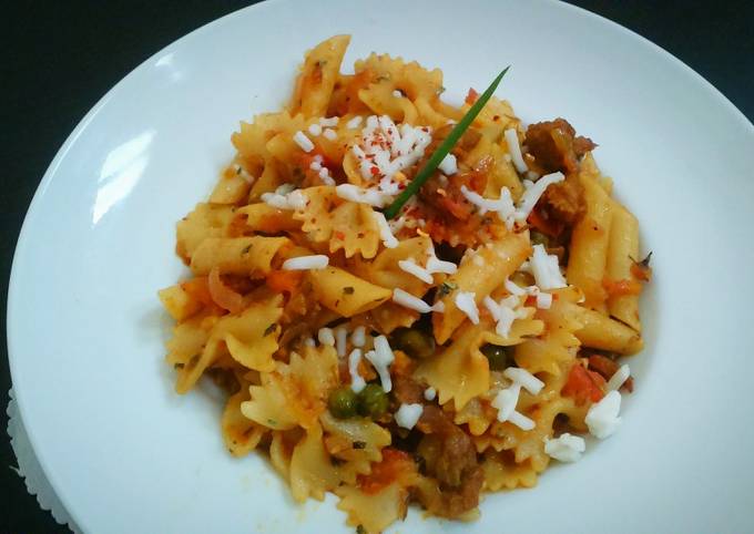 Keema matar pasta with leftover keema