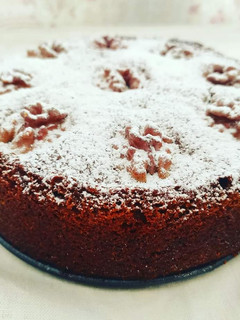 A picture of Autumn Cake with Walnuts, Coffee, and Chocolate.