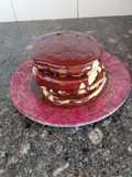 Fluffy pancakes with chocolate syrup