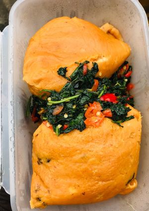 A picture of Title:moimoi and blanched vegetable.