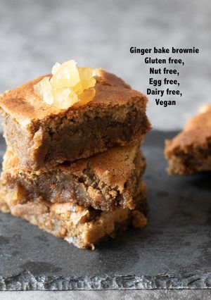A picture of Ginger Bake Brownies(Gluten free, Nut free, Egg free, Dairy free, Plantbased).