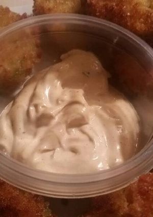 A picture of Chicken Fried Tomatillos w/ Smoked Cumin Dip.