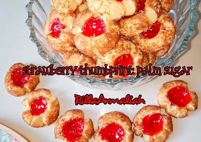 Strawberry Thumbprint Palm Sugar Cookies (kue kering no mixer)