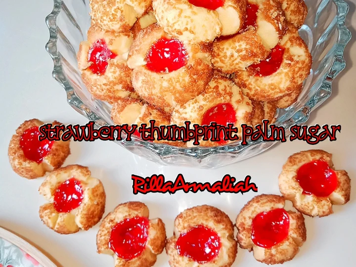 Easy Steps to Make Recipes Strawberry Thumbprint Palm Sugar Cookies (kue kering no mixer) the Delicious Can Pamper Your Tongue.