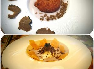 Foto di Uovo bazzotto (fritto e non) su purè di patate viola e tartufo