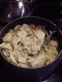 A picture of Chicken Tortellini with Shrimp in Avocado Alfredo Cream Sauce.