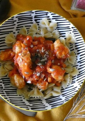 Une photo de Bolognaise végétarienne - Pâtes aux boulettes de lentilles corail