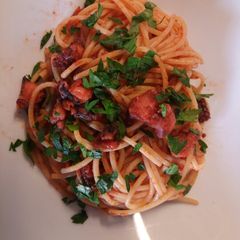 A picture of Spaghetti al polpo octopus spaghetti.