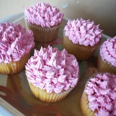 A picture of Vanilla cupcake with icing.
