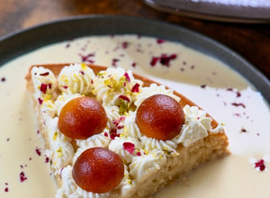 A picture of Gulab Jamun Tres Leches Cake.