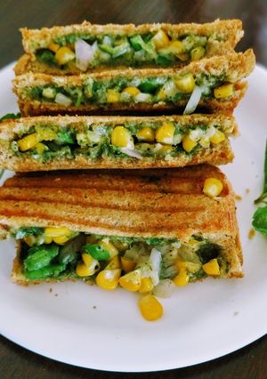 A picture of Corn cheese sandwich.