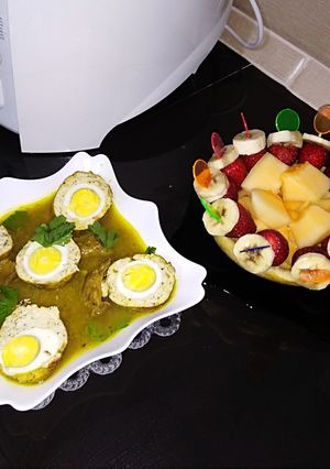 صورة لوصفة مومو في حجر امو وسلاطه فواكه