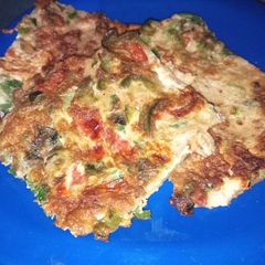 A picture of Egg cheela with leftover roti.