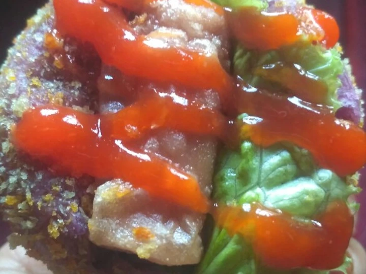 Cara Gampang Membuat Resep Donat sosis ubi ungu yang Sempurna Anti Ribet, Uenak Banget