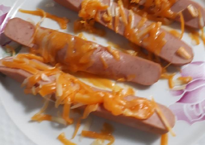 Cheesy sliced hotdogs