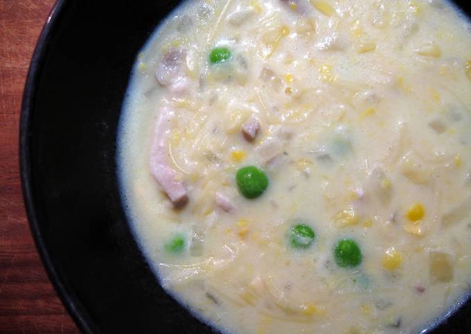 Steps to Make Ultimate Creamy Chicken &amp; Corn Soup With Noodles