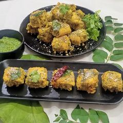 A picture of Colocasia/ Arbi leaves instant Dhokla.