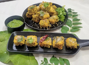 A picture of Colocasia/ Arbi leaves instant Dhokla.