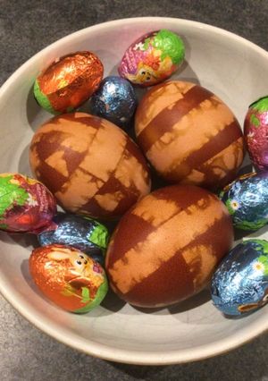 A picture of Easter eggs (not chocolate but real boiled egg!).