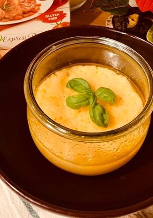 A picture of Polenta with Mushrooms and Sausage Cooked in a Jar in the Microwave.