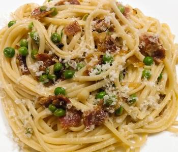 How To Cooking Recipe Sweet pea and bacon linguine Home Style