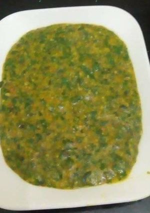 A picture of Traditional vegetables (mitoo with milk).