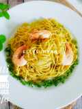 Spaghetti Aglio Olio e Peperoncino With Mayo Sauce & Shrimps