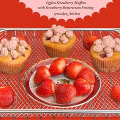 Eggless Strawberry Muffins With Strawberry Buttercream Frosting A picture of Eggless Strawberry Muffins With Strawberry Buttercream Frosting.