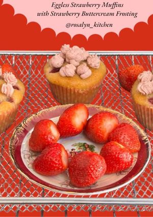 A picture of Eggless Strawberry Muffins With Strawberry Buttercream Frosting.