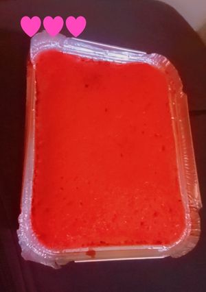 A picture of Ty cakes, nice red coloured cake with foil tin.