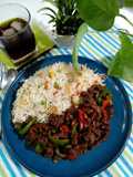 Dry beef chilli with fried rice