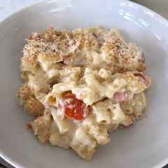 A picture of 3 Cheese Hot Dog Macaroni with Crispy Crumb Topping.