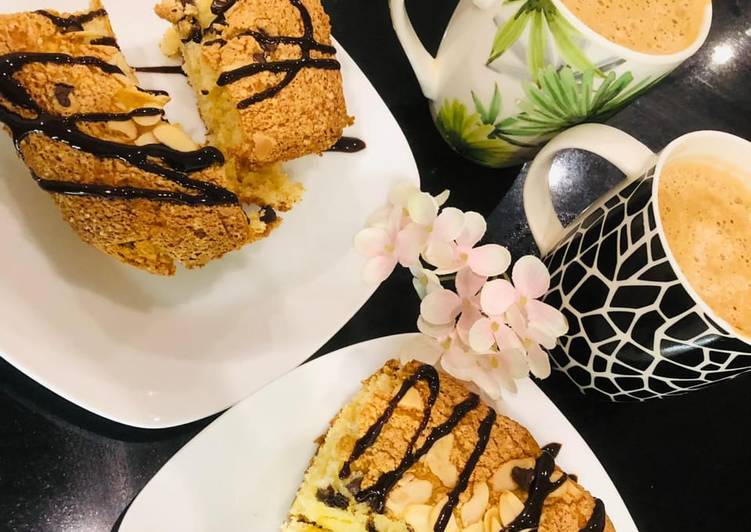 Steps to Make Super Quick Homemade Vanilla cake with chocolate chip toping