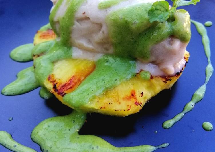 Steps to Prepare Quick Grilled pineapple/ banana ice cream/lime and mint sauce