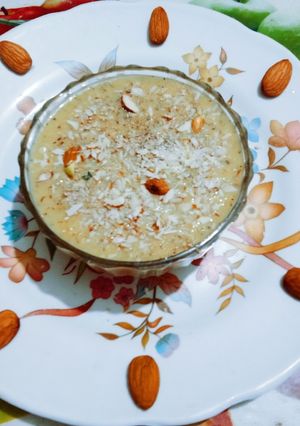 A picture of Homemade condensed milk and delicious condensed milk dry fruit rabdi.