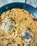 Arroz con codorniz y seta shimeji