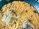 Arroz con codorniz y seta shimeji