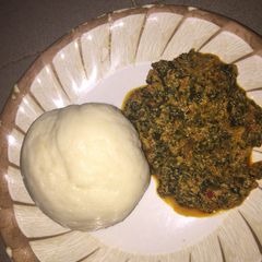 A picture of Pounded yam and Egusi soup.