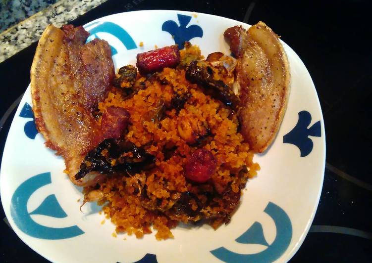 Migas de pan Payés, con panceta y chistorra